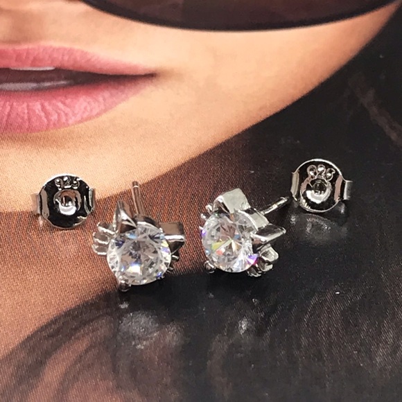 Sterling Silver 925 Cat Stud Earrings - Picture 2 of 5